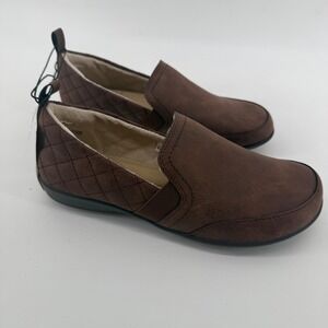 J Sport Lisa Brown Slip On Loafers Quilted Faux Fur Memory Foam S5LSA34 Womens 9